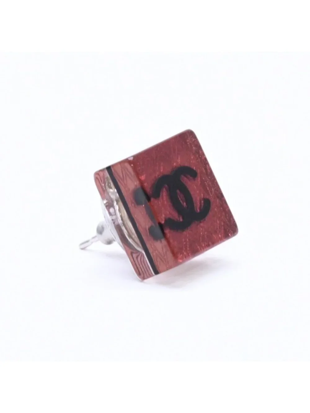 Chanel CC Logo Square Earrings 15 Resin Metal Clear